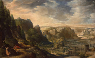 Hans Bol, Flemish (1534-1593), "Valley of the Meuse with Apollo and Daphne," 1578, Distemper or…