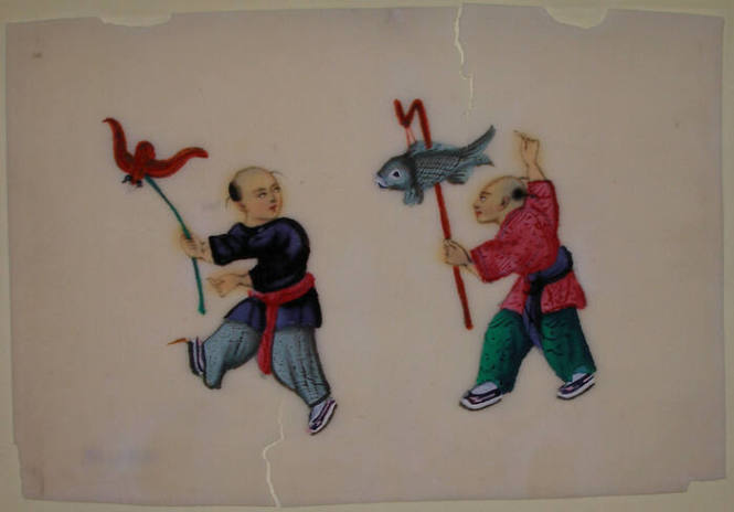 Two Boys Carrying Kites