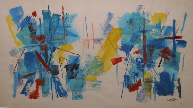 John Von Wicht (American, b. Germany, 1888-1970), Dockside Panorama, 1966, monoprint, 25 1/4 x …