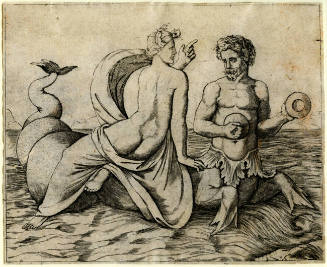 Marcantonio Raimondi, Italian 1475/80-1527/34, "A Triton Carrying a Nereid", ca. 1500
engravin…