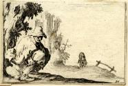 Crouched Peasant Defecating and Urinating (from the Capricci di varie figure di Iacopo Callot--The Nancy set)
