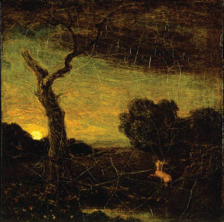 Albert Pinkham Ryder, American, 1847-1917, Stag in the Forest of Arden, ca. 1897, oil on canvas…