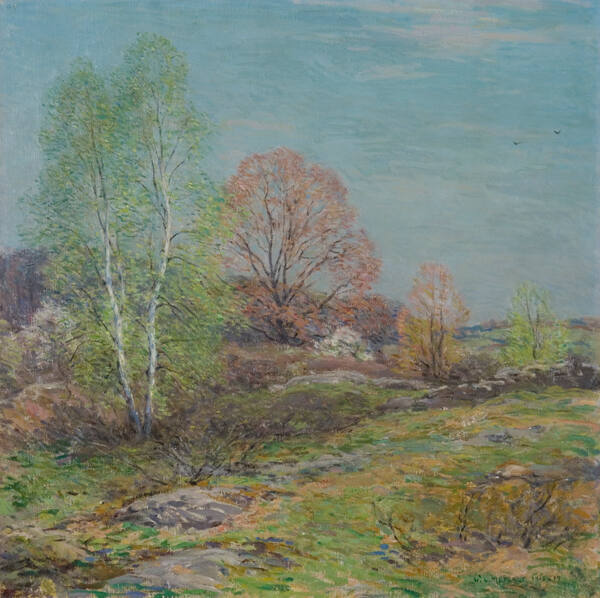 Willard Leroy Metcalf (American, 1858-1925), May Morning, 1916-1919, oil on canvas, 23 x 23 in.…