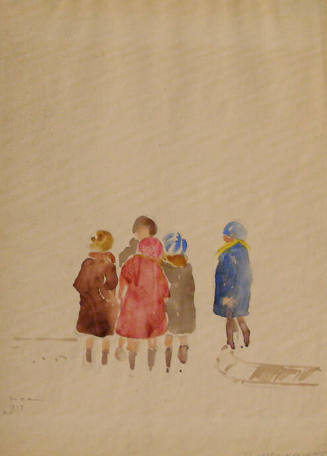 Susanne Suba (American, b. Hungary, 1913-2012) Children in Snow, No 5, 1929, charcoal, watercol…