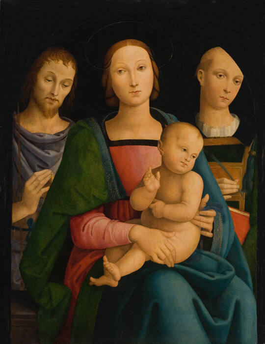 Style of Perugino (Italian, ca. 1450-1523), Madonna withTwo Saints, ca. 1494, tempera on panel,…