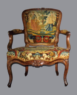 Artist unknown, French, Pair of Curved-back Armchairs, ca. 1750,  walnut, needlework upholstery…