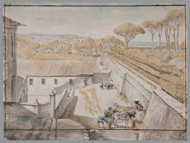 Giovanni Paolo Panini, Italian, 1691-1765, Scene in Roman Campagna, ca. 1725-1750, pencil, char…