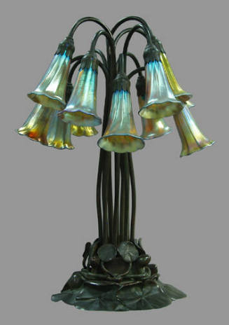 Tiffany Studios, New York (1880-1930), 'Pond Lily' Lamp, ca. 1902-1929, patinated bronze, iride…