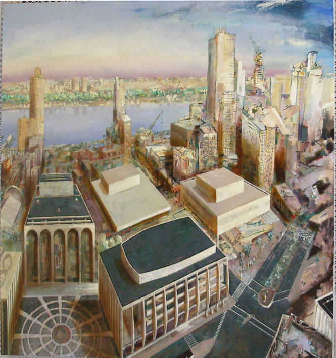 Steven Hawley (American, b. 1950), Manhattan – Jane’s View, 2007, oil paint, wax, alkyd on line…