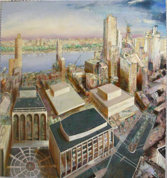 Steven Hawley (American, b. 1950), Manhattan – Jane’s View, 2007, oil paint, wax, alkyd on line…