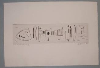 Dorothy Dehner, American 1901-1994, River Lamdscape #3, 1953, etching, 4 1/2 x 17 5/8 inches, G…
