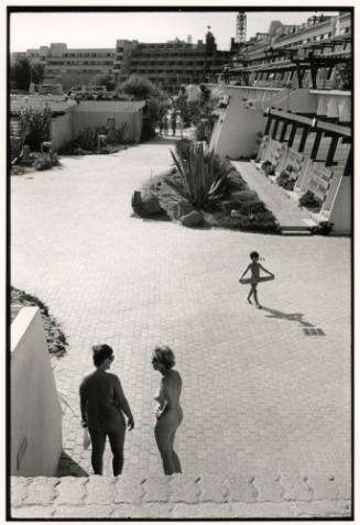 Women talking in nudist village, Cote d'Azur, France