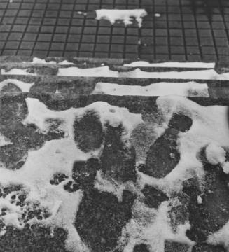 Ilse Bing, American, born Germany,1899-1998, Footrpints in Snow, 1955. gelatin silver print, 18…
