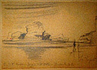 Richard Whorff (American, 1906-1966) The Shore, Biarritz, France, 1945, graphite on paper, 5 x …