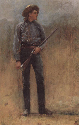 Winslow Homer, American, 1836-1910, "Adirondack Guide," ca. 1876, oil on panel, 11 5/8 x 7 1/4 …
