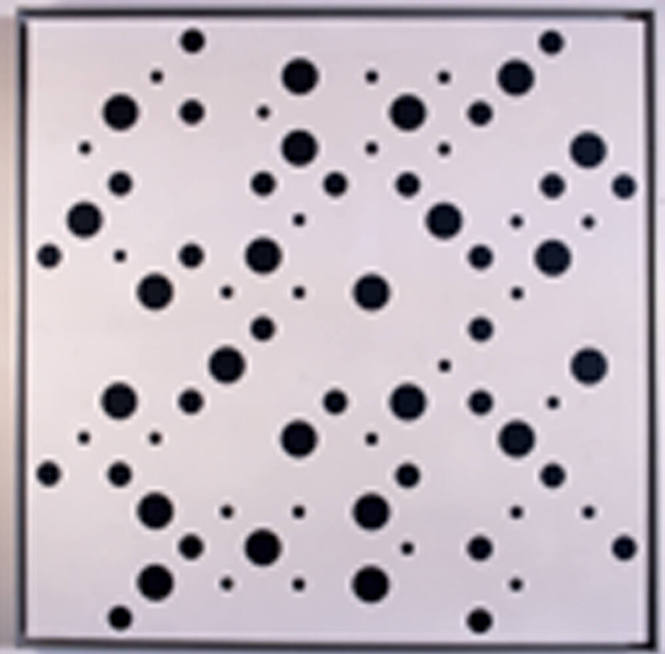 Bridget Riley 
British, b. 1931
White Discs 1
1963
Acrylic emulsion on Masonite
52 x 52 in…