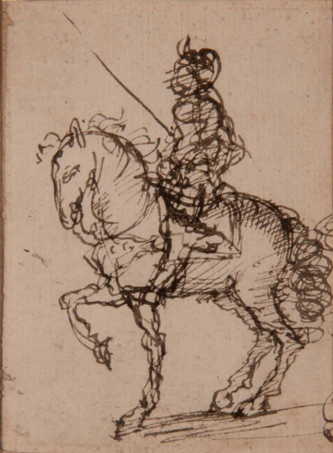 Artist Unknown, Spanish, Mounted Knight, ca. 1500-1750, ink on paper, 4 × 3 1/8 in., The Hyde C…
