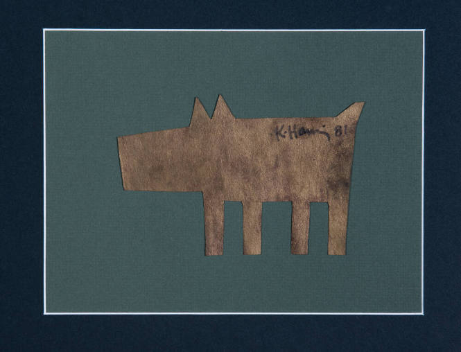 Keith Haring (American, 1958 – 1990), Silent Dog, 1981, Paper and ink collage on paper, 4 1/4 ×…