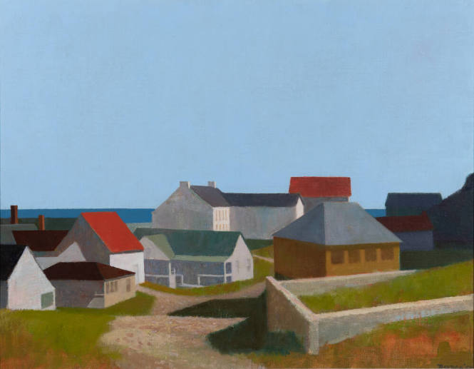 Joseph Jeffers Dodge (American, 1917 – 1997), Beach Houses, Plum Island, 1958, Oil on canvasboa…