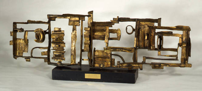 Dorothy Dehner (American 1901 - 1994),  "Low Landscape, Sideways, 1962, bronze, painted wood, 1…