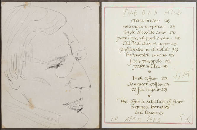 Ellsworth Kelly (American, 1923-2015), Jim at the Old Mill, 1983, Ink on paper (restaurant menu…