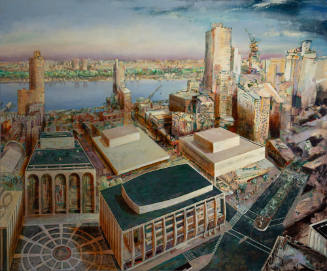 Steven Hawley (American, b. 1950), Manhattan – Jane’s View, 2007, oil paint, wax, alkyd on line…