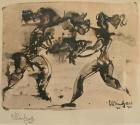 Untitled (Two acrobatic figures reaching toward each other)