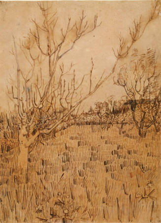 Vincent van Gogh (Dutch, 1853-1890), "Orchard with Arles in the Background", 1888, reed pen, pe…