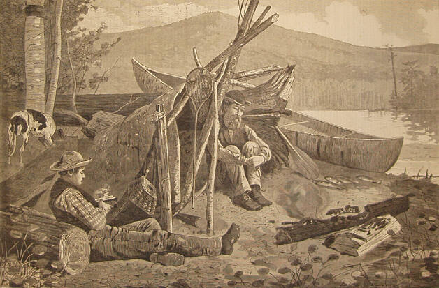 Winslow Homer (American, 1836-1910) Camping Out in The Adirondack Mountains, 1874, wood engravi…