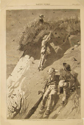 Winslow Homer, American, 1836-1910, "Raid on a Sandswallow Colony-How Many Eggs?", 1874, wood e…