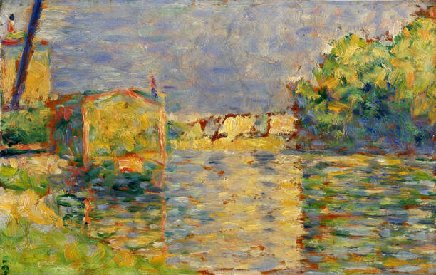 Georges Seurat (French, 1859-1891), Banks of the Seine near Courbevoie, ca. 1883, oil on panel,…