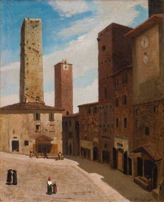 Elihu Vedder (American 1836-1923), San Gimignano, 1858, oil on paperboard, 17 5/8 x 14 5/16 in.…
