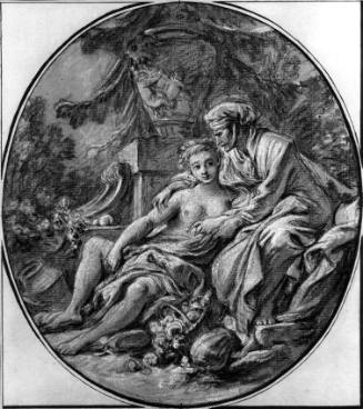 François Bouche, French, 1703-1770, Vertumnus and Pomona, ca. 1763, black chalk heightened with…