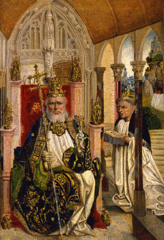 Unknown (probably French), St. Peter Enthroned, ca. 1475-1500, oil on panel, 12 1/4 x 8 1/2 in.…